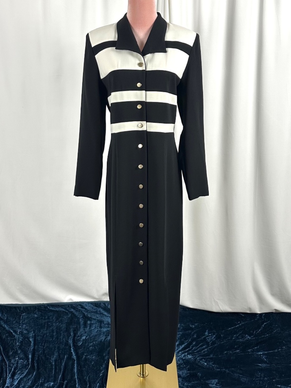 Black Midi Long Sleeve Button Front Minimalist Office Work Dress - Size S/M